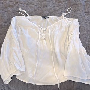 Small open shoulder sheer white  top